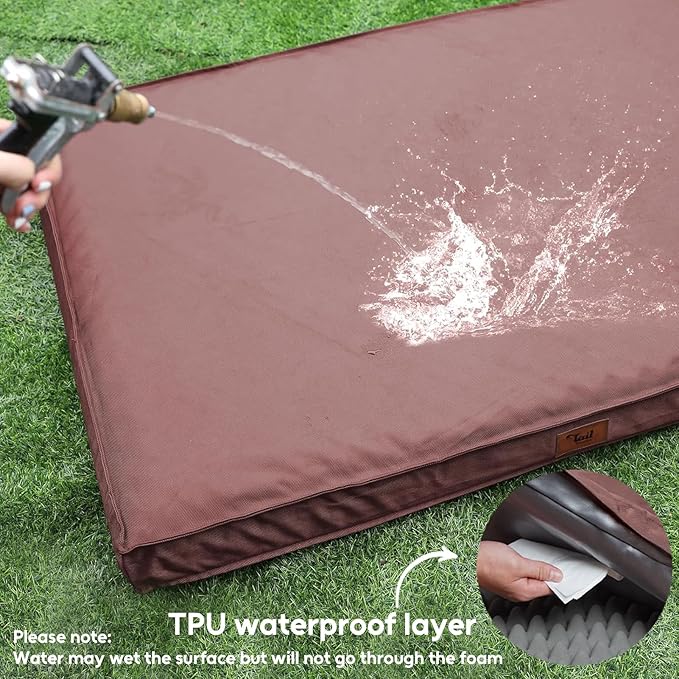 Tail Stories Outdoor Dog Bed for Medium Dogs, Waterproof Dog Crate Mat Orthopedic Egg Crate Foam Pet Bed with Washable Removable Oxford Cover, Pink