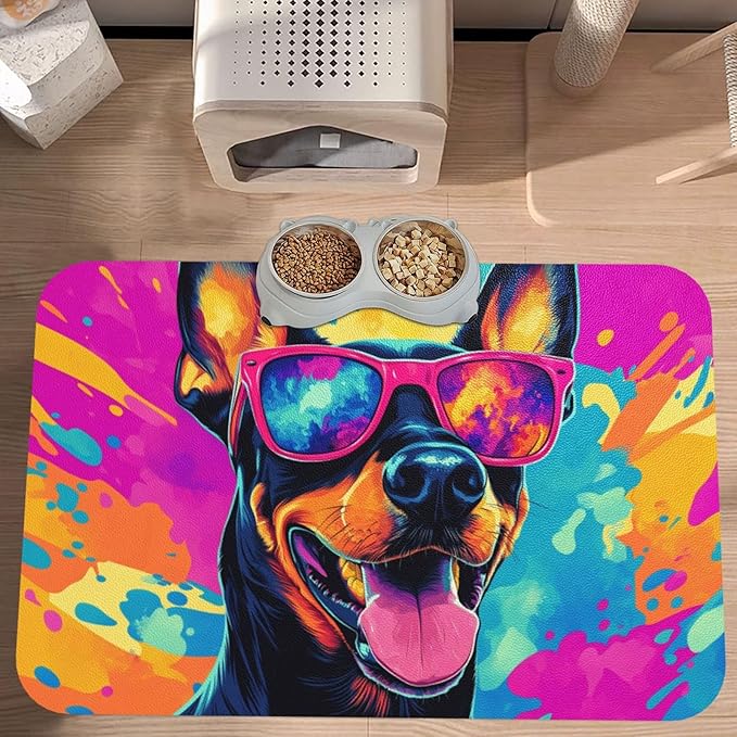 Doberman Food Mat for Floors Waterproof,Quick Dry Anti-Slip Dog Bowl Mats for Food and Water,Pet Feeding Mats,Pet Placemat for Messy Drinkers to Protect Floors,Pets Supplies 23.62×15.75in