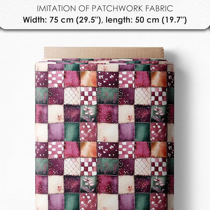 Cotton Satin Fabric Panel with Floral Patchwork Designs – 6 Printed Panels 9.8×9.8 in, Continuous Uncut Fabric Sheet 29.5×19.7 in, 100% Cotton for Quilting, Sewing & DIY