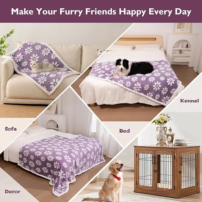 Yaning Waterproof Blanket for Dog Cat or Adult, Cute 3D Textured Flower Dog Blanket for Bed Couch Sofa, Soft Liquid Pee Proof Pet Furniture Protector, 60"x80", Purple