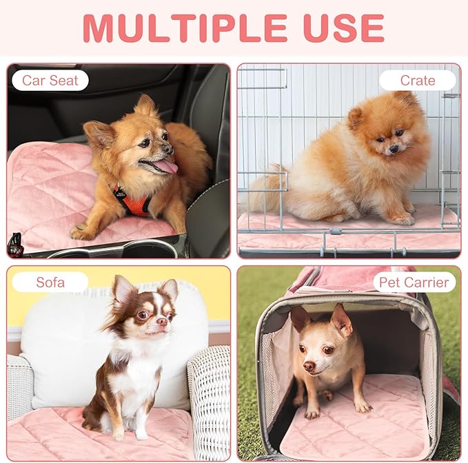 Clysee 2 Pack Self Heating Cat Mat Self Warming Pet Pads Washable Kennel Mat Dog Crate Pad Reflects Body Heat Non Skid Cat Thermal Pads for Puppy Indoor Outdoor(Pink,16 x 20 Inches)