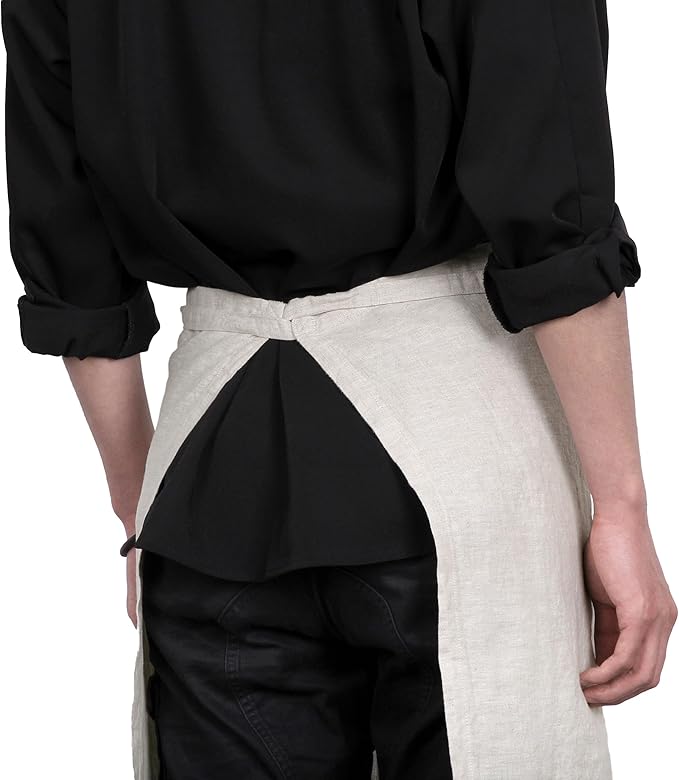 Pure Linen Bistro Half Apron - 25 x 35 Inch Unisex Waist Aprons with Large Pocket Ideal for Kitchen Crafts and More