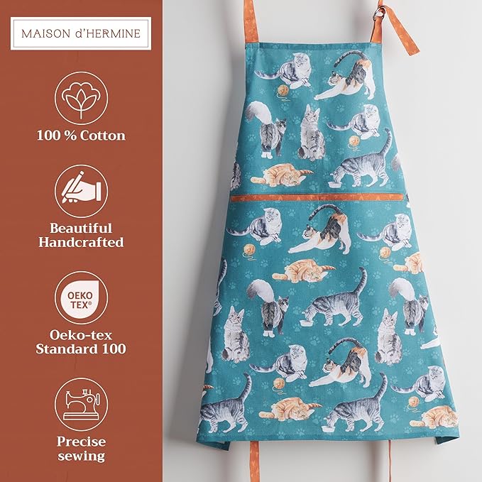 Maison d' Hermine 100% Cotton Apron for women with Pocket Kitchen Chef Apron for Men Cooking Gardening Server Waitress