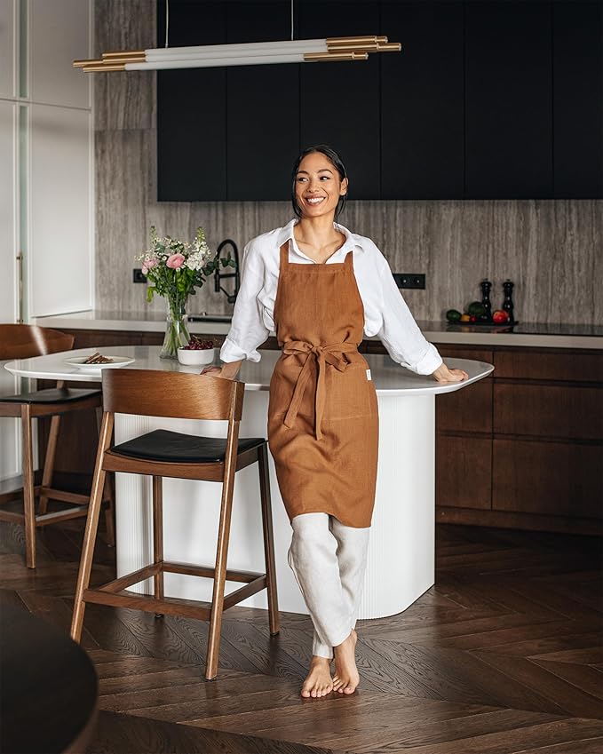 MagicLinen 100% Linen Apron - Cooking, Gardening, Grilling, Painting Apron with Pockets - Perfect for Women and Men