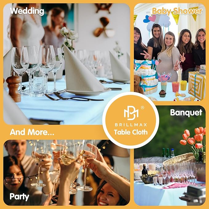 BRILLMAX 10 Pack Light Blue Tablecloths for 8 Foot Rectangle Tables 60 x 126 Inch - 8ft Rectangular Bulk Linen Polyester Fabric Washable Cloth Cover for Wedding Reception Banquet Birthday Party