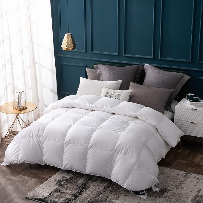 Globon Goose Down Comforter King Size,800 Fill Power All Seasons Luxury Duvet Insert, Ultra Soft 420 Thread Count Noiseless Shell, Medium Weight with 8 Corner Tabs, White