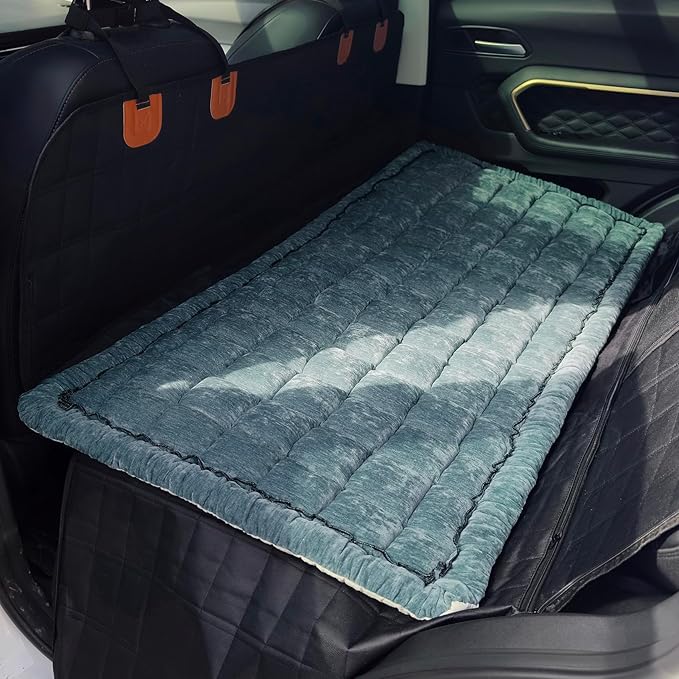 AEEISHOMEREFORM Backseat Pet Bed Mat, Truck Plaid Dog Bed for Car Back Seat, Deluxe Dog Seat Covers, Non-Slip Travel Pet Mat, Fit for Backseat Extenders and Trucks SUVs (Blue, 24.8x54 inch)
