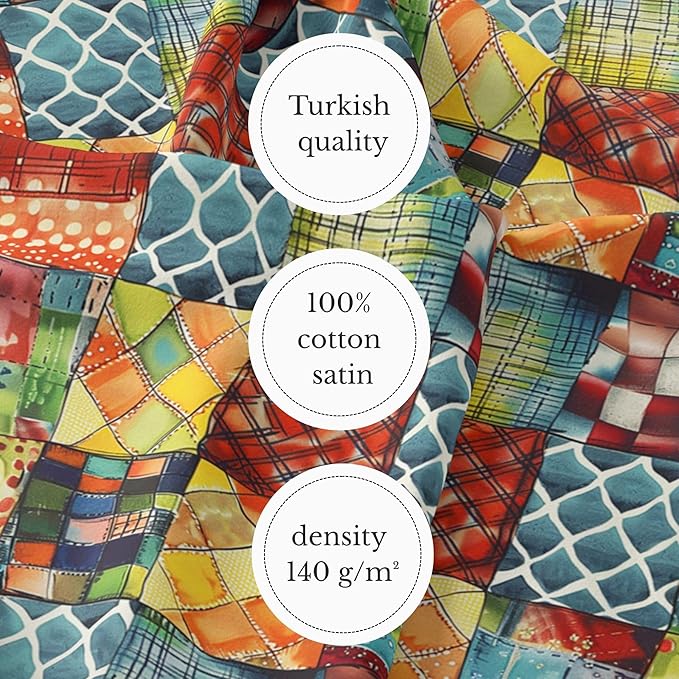 Modern Geometry Patchwork Cotton Fabric – Premium Turkish Printed Cotton 140 GSM, Panel 61 x 36.6 Inches, Pre-Cut Quilting & Sewing Fabric Panel for Crafts, Home Decor & DIY Projects (USA Size)