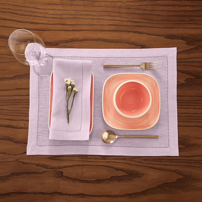 Solino Home Linen Cloth Napkins Set of 4 - Hemstitch 100% Pure Linen Bubblegum Pink Dinner Napkins 20 x 20 Inch for Valentines, Spring, Easter - Milan, Handcrafted and Machine Washable