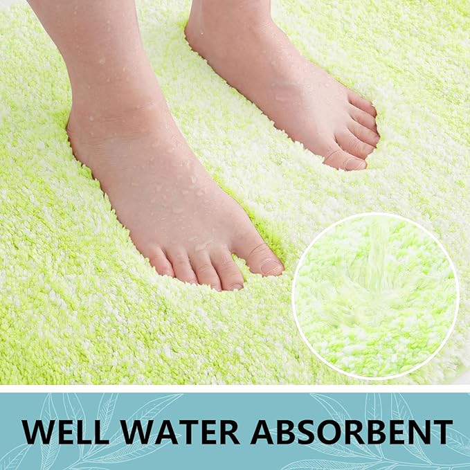 Arotive Microfiber Bathroom Rugs, Shaggy Soft and Absorbent Contour Toilet Rugs, Non-Slip, Thick Plush Machine Washable Dry Bath Mats for Toilet Base, 24x16, Light Green, Rectangular