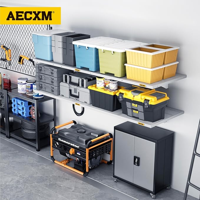 Aecxm 4-pack 2x3ft Adjustable Garage Wall Shelving 1120lbs Load Capacity Heavy Duty Wall Mounted Storage Shelf Metal Floating Shelves for Garage(White)