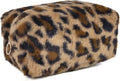 STARDW Leopard Print Makeup Bag - Plush Faux Fur Travel Cosmetic Pouch with Zipper