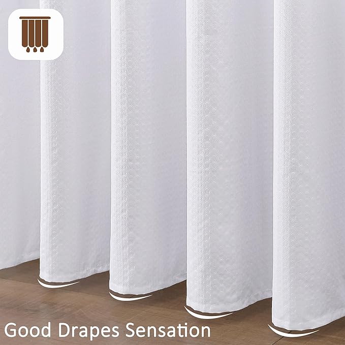Ebesto Extra Long White Shower Curtain 96 Inch Long 1 Piece, Waffle Embossed Textured Fabric Shower Curtains for Bathroom Large Hotel, Water Resistant, Machine Washable, 72Wx96L Inches