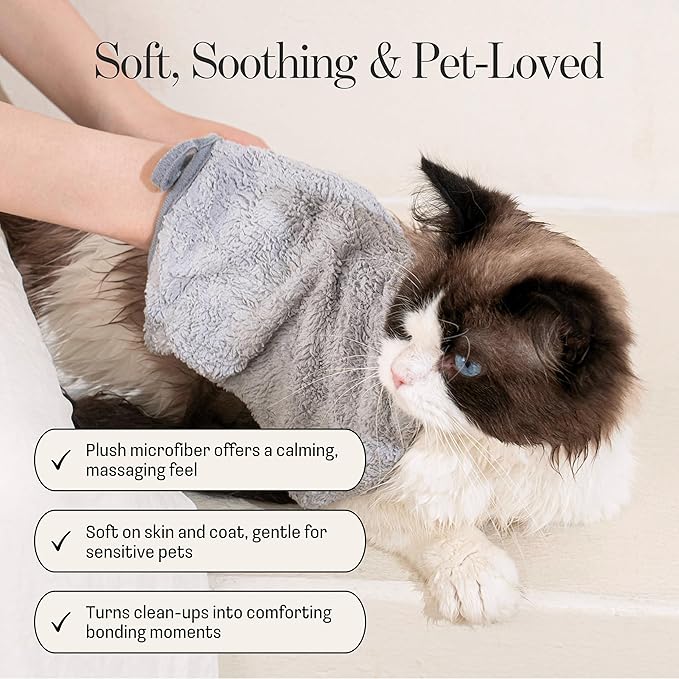 Muddi Mitt Microfiber Reusable Pet Wipes Grooming Towel Glove | Machine-Washable, Soft, Double-Sided Bath Mitt Replaces Wipes | Dirt Odor Removal | Gentle Paw Coat Cleaner | Dogs & Cats (Single Mitt)
