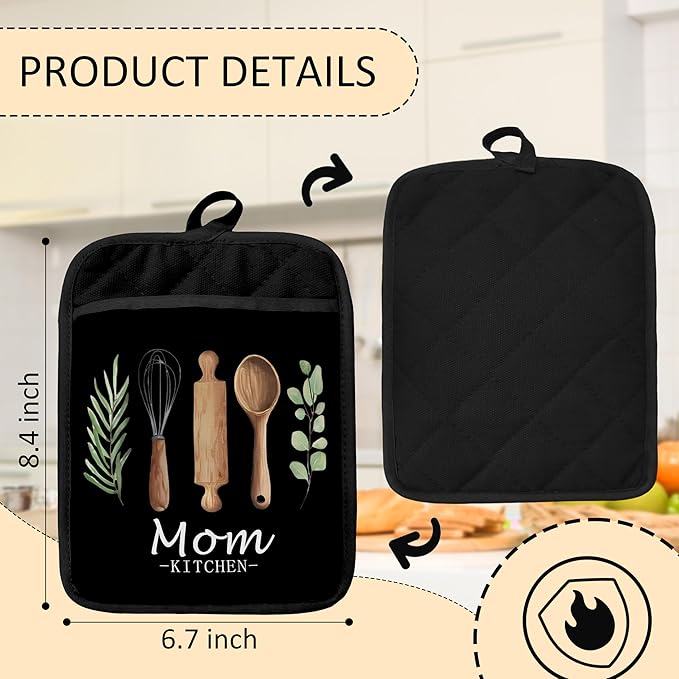 Mom Kitchen Gifts Pot Holders 2 Pack Set, Baking Cooking Gifts for Mom, Gift for Mama Mother Resistant Oven Hot Pads for Kitchen Countertop Baking