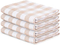 Blue Needles Waffle Weave Check Plaid Kitchen Towels, 15x25 Inches 100% Cotton Set of 4 Dish Towels for Kitchen, Ultra Soft & Absorbent for Quick Drying with Hanging Loop Spring Summer - Beige & White
