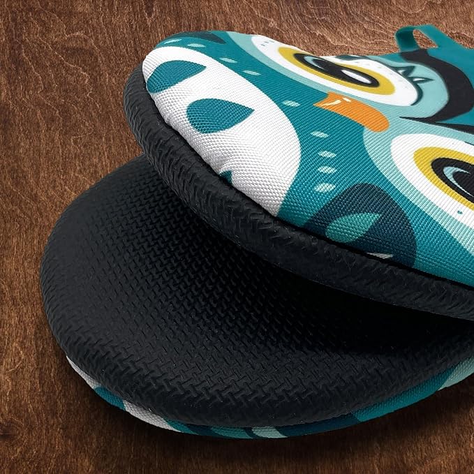 Owl Cute Green Teal Mini Silicone Oven Mitts, Heat Slip Resistant Kitchen Gloves 2-Pack Set, Soft Short Small Oven Mittens Pot Holders for Baking Grilling Barbecue Microwave Gift