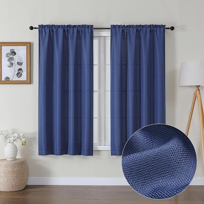 Lecloud Bessie Blue Curtains 54 Inch Length 2 Panels Set, Light Filtering Privacy Short Curtains for Bedroom Windows, Boys' Room Curtain with Dual Rod Pocket, Each 30 W x 54 L