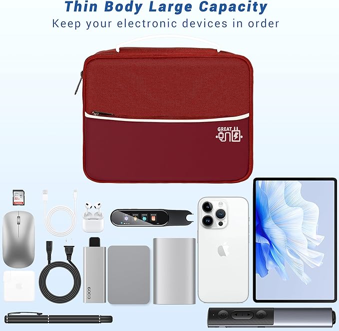 Miavers Electronics Organizer,Travel Cord Organizer Pouch, Portable Cable Organizer Bags, Waterproof Electronic Accessories Storage Case for Cables, Cords, Charger, Phone (Three Layer-Winered)