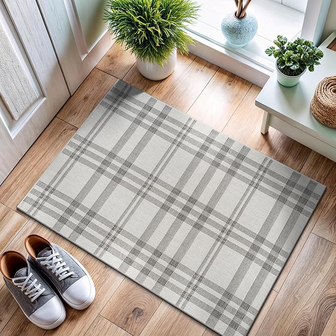 CAMILSON Easy Jute Rug 2x3, Indoor Outdoor Off-White Color Fiber Area Rugs for Entry, Living Room and Kitchen Rug, Checkred Boho Woven Design, Easy-Cleaning, Washable Outside Carpet (2 x 3)