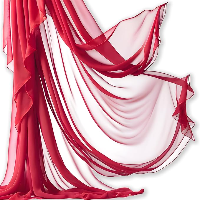 Barcelonetta | Chiffon Fabric | Decoration, Drapery Fabric | Wedding, Gender Reveal, Baby Shower, Birthday | for Arbor, Arch, Canopy, Table and Chair Decoration (Red, 5 Yards)