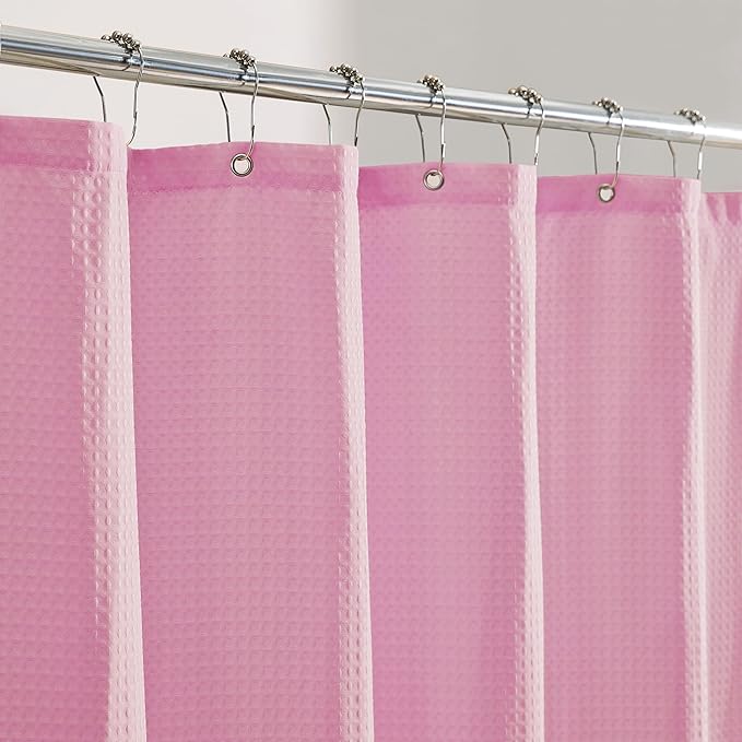 MONDAY MOOSE Scalloped Waffle Weave Shower Curtain with Rustproof Metal Grommet Holes for Bathroom, Machine Washable, Hooks Included (72x72 inch, Hot Pink/Light Pink)