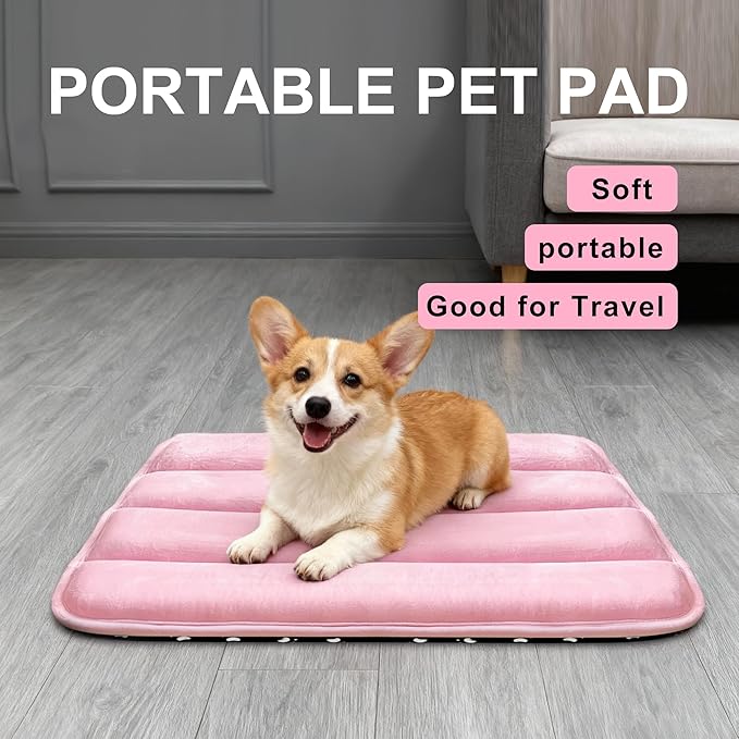 Fogkiss Dog Bed Mat, Reversible Dog Crate Pad with Washable Kennel Mat and Soft Foam, Flat Pet Bed for Dogs & Cats, for Crates Carriers & Travel (Pink, 23" L*14" W*1.5" Th)