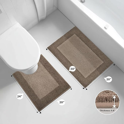 anllugs Bathroom Rugs U-Shaped 20" x 24", Non-Slip Extra Soft Absorbent Bath Rugs, Machine Washable Quick Dry Bath Mats for Toilet Base, Grayish Brown & Coffee
