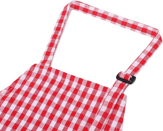 Jennice House Kids Aprons - Children's Artists Pure Cotton Gingham Apron With Pocket and Adjustable Neck Strap, Painting and Baby Chef Party Apron (Red, S)