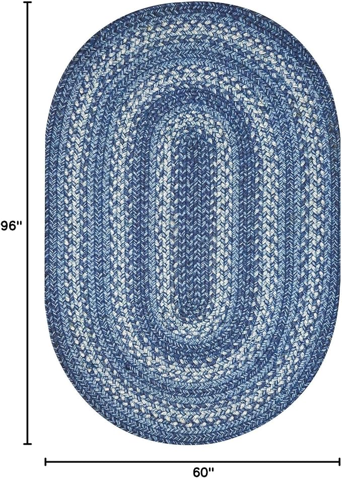 Homespice Denim Jute Braided Oval Rugs 5x8' - Ideal as Country Blue Oval Braided Rugs for Living Room, Reversible, No Shed Jute for Easy Maintenance