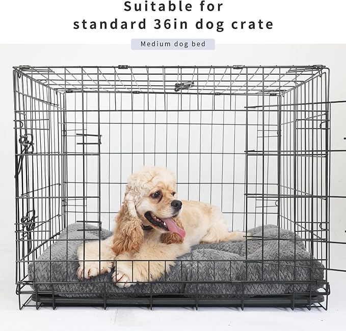 Dog Beds for Crates Washable 36 Inch for Medium Large Dogs Soft and Fluffy Cages Up to 70 lbs Pet Bed Mat Pillows Kennel Pads Grey L