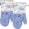 Oven Mitts, Heat Resistant with Soft Quilted Cotton Lining Set of 2, Fashion Crab Design with Silicone Printing Anti-Slip Kitchen Gloves for Safe Backing Cooking Barbecue (Lilac,Crab)