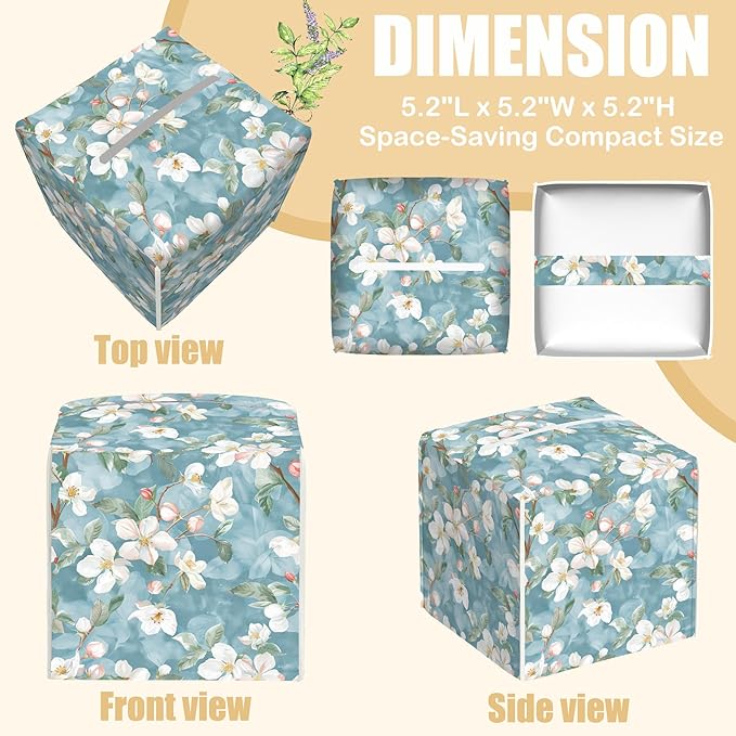 BLYKVGHQ Abstract Blooming Flower Tissue Box Cover Square, Tissue Box Holder with Bottom Belt Leather Facial Paper Organizer Dispenser for Bathroom Bedroom Dresser Night Stand Tabletop