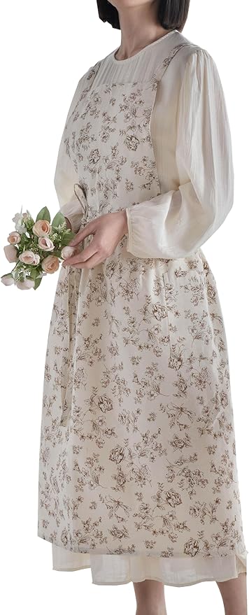 Japanese apron Women-Cross Back Apron for Women with Pockets, Pinafore Aprons, Womens Cotton Linen Apron