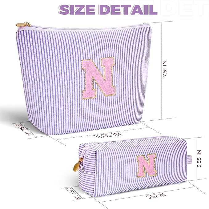 Btffitting Personalized Makeup Bag for Women Girls - Fashion Cosmetic Bag Trendy Travel Toiletry Bag with Initials Letter - Teen Gifts - Lavender,N