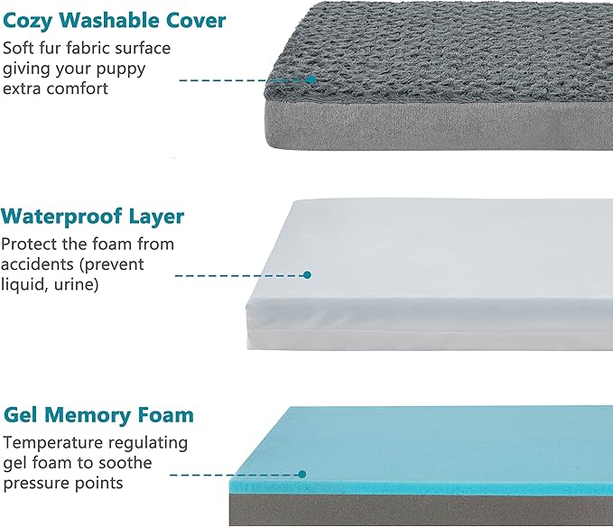 GOHOO PET Jumbo Human Dog Bed, Orthopedic Memory Foam Pet Mat, Washable Dog Crate Bed with Cooling Gel, Removable Cover & Waterproof Lining