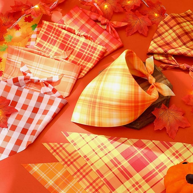 Abbylike 50 Pcs Thanksgiving Dog Bandanas Bulk Plaid Bandanas for Dogs Triangle Kerchief Bib Scarf for Pets Fall Costume Photo Props Accessories Pet Shops Groomers, 25 Styles (31.5 x 21.7 x 21.7)