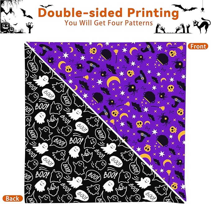 Halloween Dog Bandanas Reversible 2 Pack Small, Orange Black Spider Web Ghost Witch Hat Cute Halloween Pet Bandanas for Dogs Adjustable Triangle Holiday Scarves for Small Medium Boy Girl Dogs