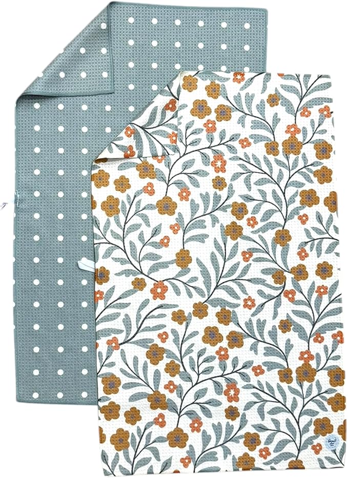 Desert Aqua 2 Pack || Double Sided|| Not Your Ordinary Kitchen Towels || Dish Towels || Quick Dry || Waffle Weave Microfiber || Designer Prints || Highly Absorbent || Hanging Hook (Green)