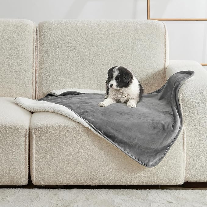 Yaning Waterproof Blanket for Bed Couch Sofa, Soft Liquid Pee Proof Pet Blanket for Dog Puppy Cat, Reversible Sherpa Fleece Furniture Protector (Grey, 30x40 inches)