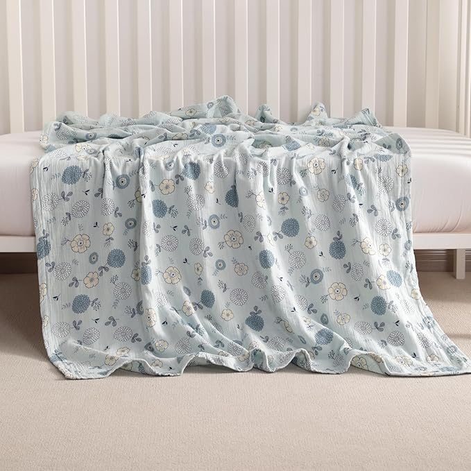NTBAY 2 Layer Muslin Cotton Baby Swaddle Blanket, 30x40 Soft and Breathable Receiving for Newborns and Infants, Perfect for Crib, Stroller, Travel, Lightweight Nursery Blanket, Rustic Bloom