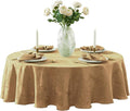 Newbridge Barcelona Damask Fabric Tablecloth, 90 Inch Round, Gold – No Iron, Soil Resistant Table Cover for Dining, Parties and Holidays