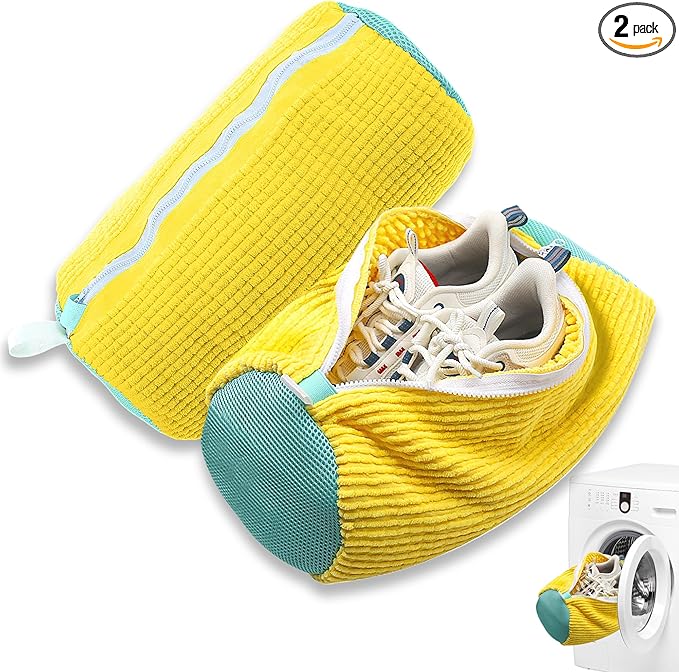 FurrPhunny 2Pcs Shoe Washing Machine Bag, Quick & Easy Cleaning, Laundry Shoe Bag for Washer and Dryer, Cleaning Bag for Sneaker & Most Shoe Types and Sizes (Yellow)