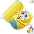 FurrPhunny 2Pcs Shoe Washing Machine Bag, Quick & Easy Cleaning, Laundry Shoe Bag for Washer and Dryer, Cleaning Bag for Sneaker & Most Shoe Types and Sizes (Yellow)