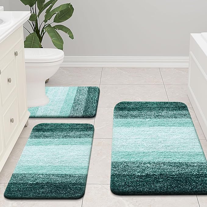Arotive Microfiber Bathroom Rugs, Shaggy Soft and Absorbent Bath Rug, Non-Slip, Thick Plush Machine Washable Dry Bath Mats for Bathroom, Tub and Shower, 44x24, Dark Green, Rectangular