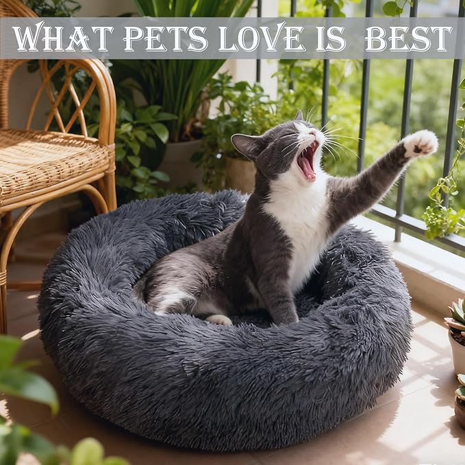 Aofast Calming Dog & Cat Bed for Extra Large Small Medium Sized Pet, Donut Washable Comfort Fluffy Warm Round Mat for Puppy Kitten, 8 Size Essentials Furniture Supplies Indoor