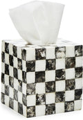 MACKENZIE-CHILDS Boutique Square Capiz Tissue-Box Cover, Decorative Tissue Holder, Black-and-White Courtly Check