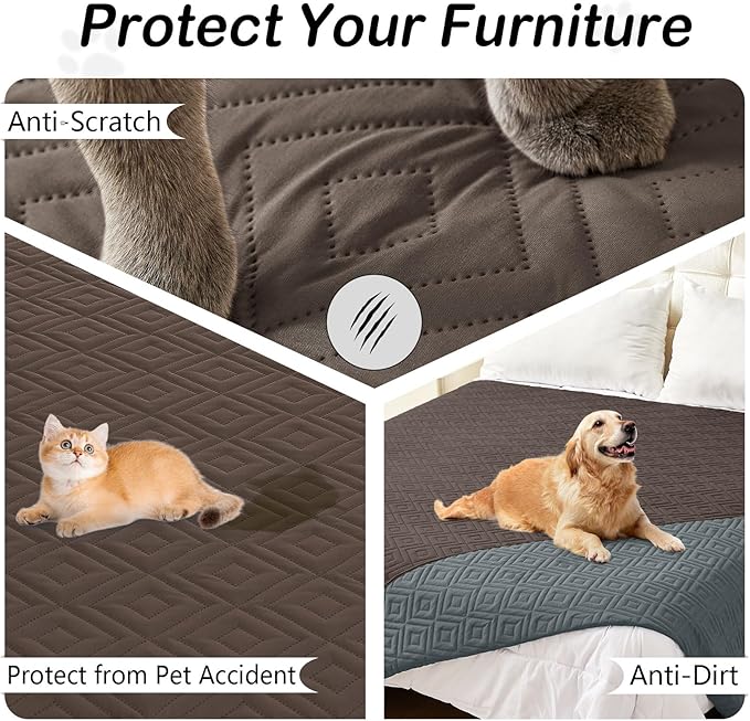 hyha Waterproof Dog Blanket, Soft Pet Bed Blankets, Waterproof Sofa Couch Cover for Dogs Washable, Reversible Pet Couch Covers for Sofa Furniture (30x70 Inch, Chocolate/Dark Grey)