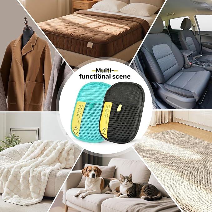 SEPNEST Electrostatic Pet Hair Remover Glove, Teal Mesh Fabric and Black, Reusable Dog Cat Hair Removal Tool for Furniture, Clothing, Car Seats (2 Pack)