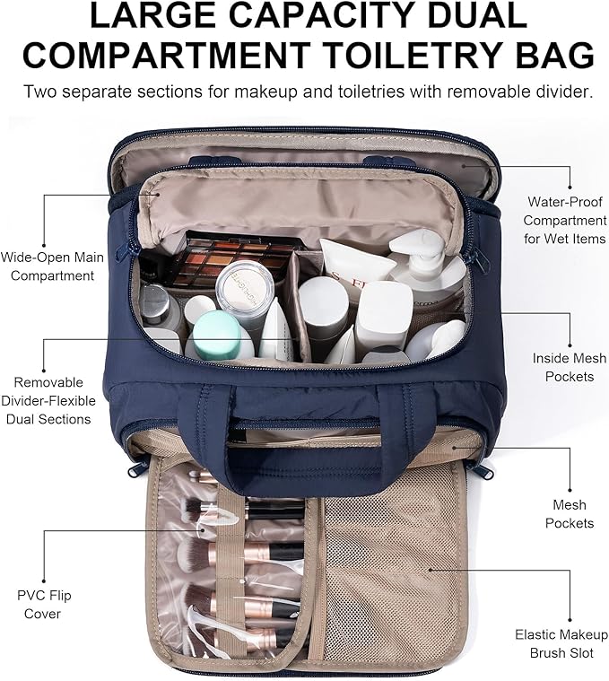 Bagstellar Travel Toiletry Bag, Lightweight Wide-open Large Puffy Toiletry Bag for Women, Quilted Makeup Bag Organizer Water-resistant Cosmetic Bag with Handle for Toiletries, Essentials, Accessories